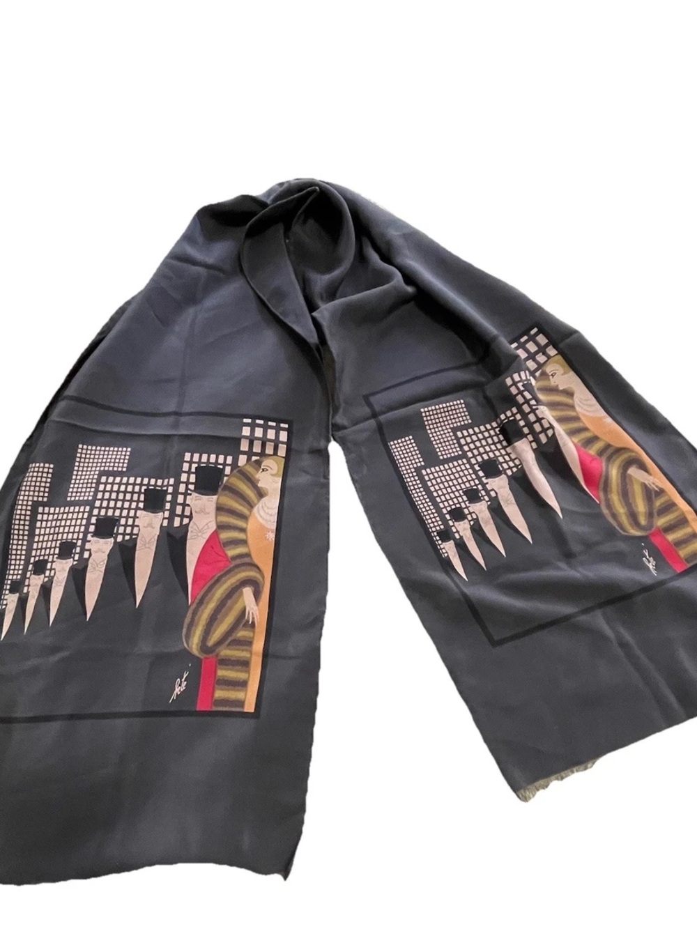 Vintage Erte 90s Art Deco 100% Silk Scarf